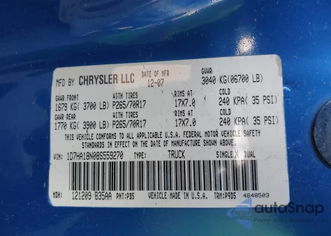 2008 Dodge Ram 1500 St/Sxt из США, поврежденный, VIN 1D7HA18N08S559270